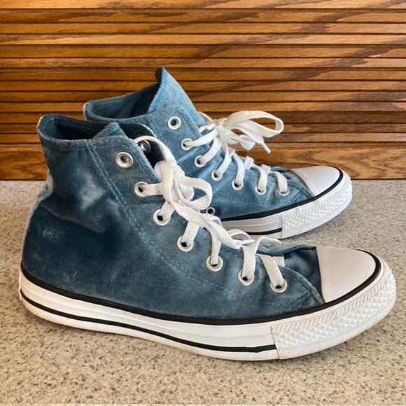 Converse Shoes - Converse Dusty Blue Turquoise Crushed Velvet Women’s High Tops Sneakers Size 8